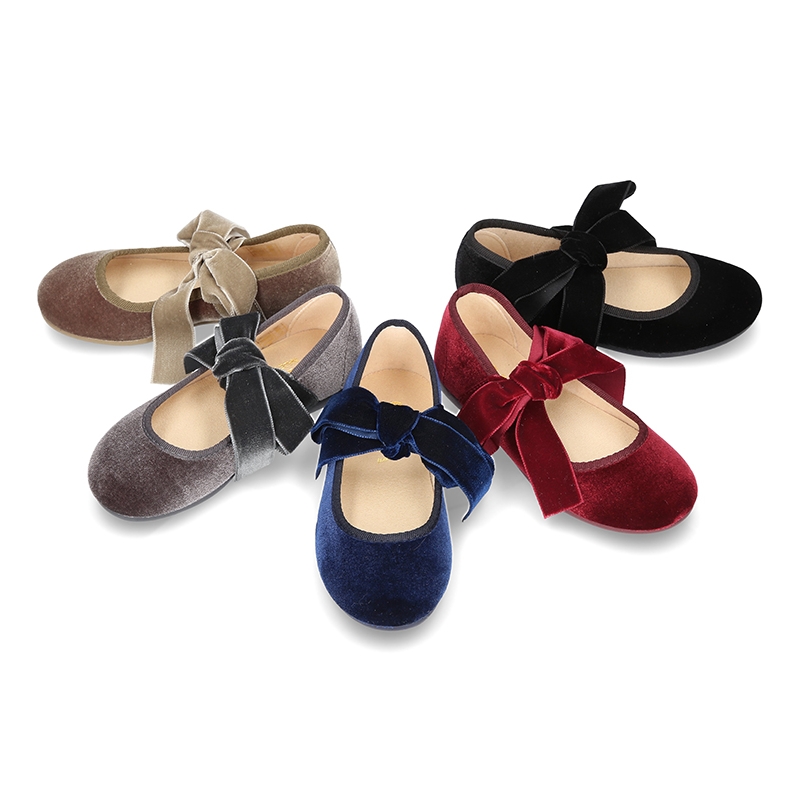 New Velvet canvas Mary Jane shoes with ties closure with big bow. TK063 ...
