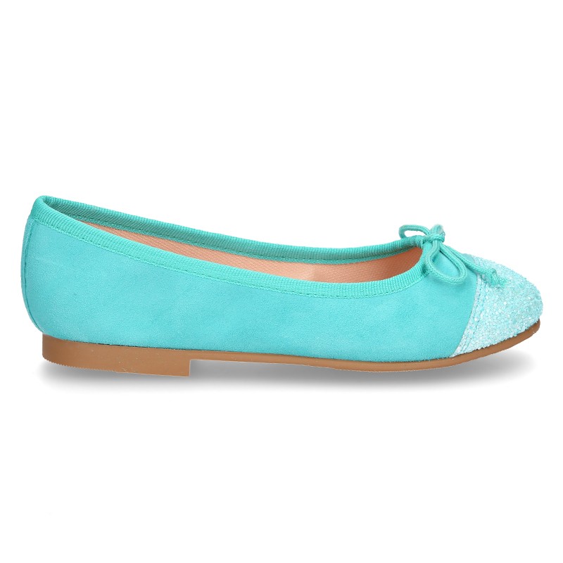 New GLITTER Soft suede leather ballet flats with adjustable ribbon ...