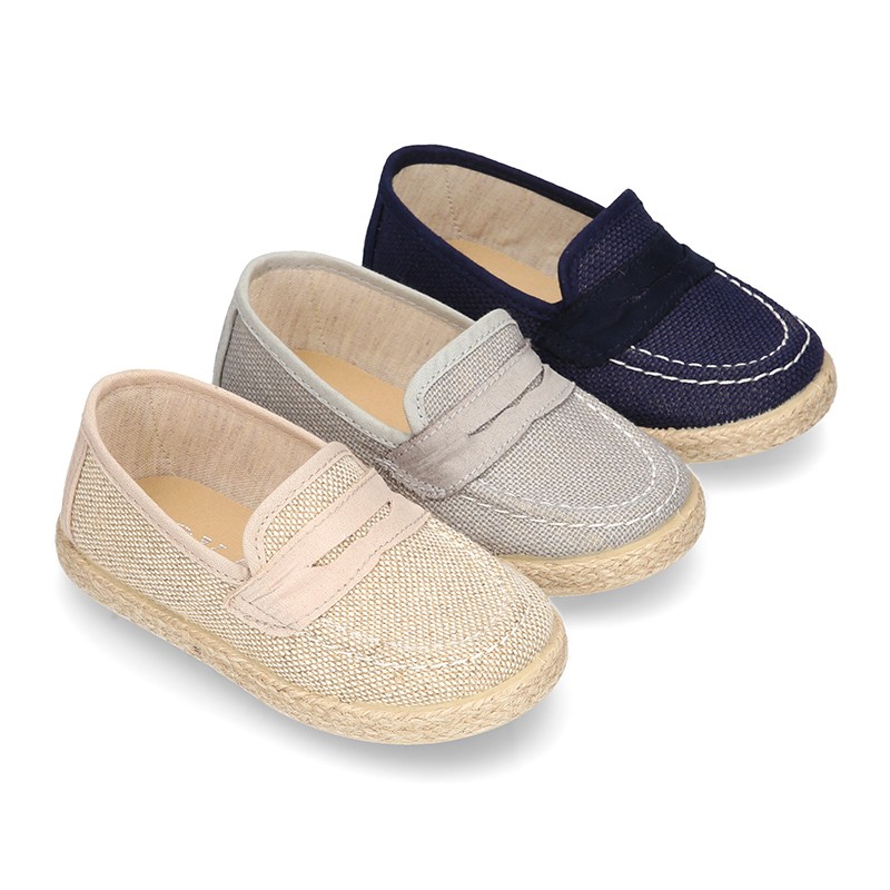 New LINEN canvas Moccasin shoes espadrille style for little kids. TK086 ...