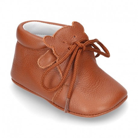 Extra Soft Nappa leather little BEAR bootie for babies with velcro strap.