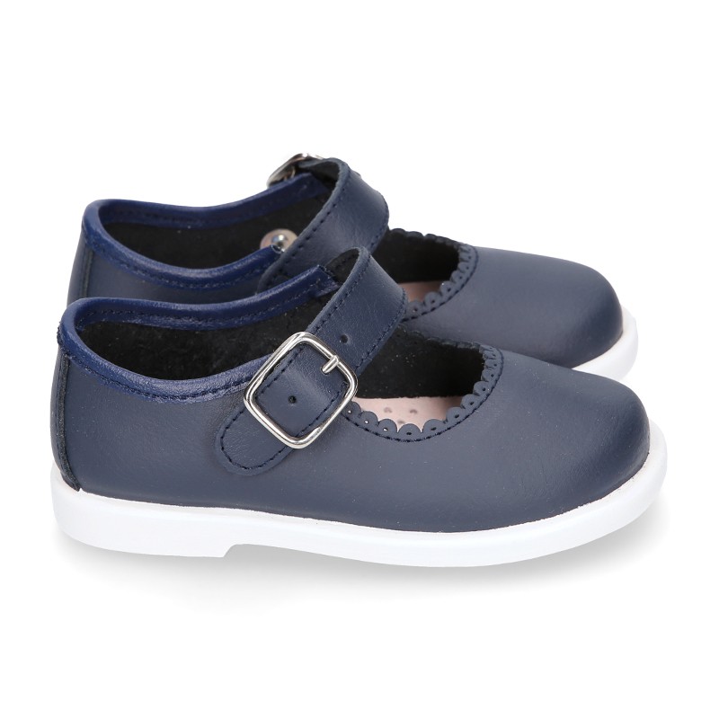 Little Washable leather MARY JANE shoes in navy color with buckle ...