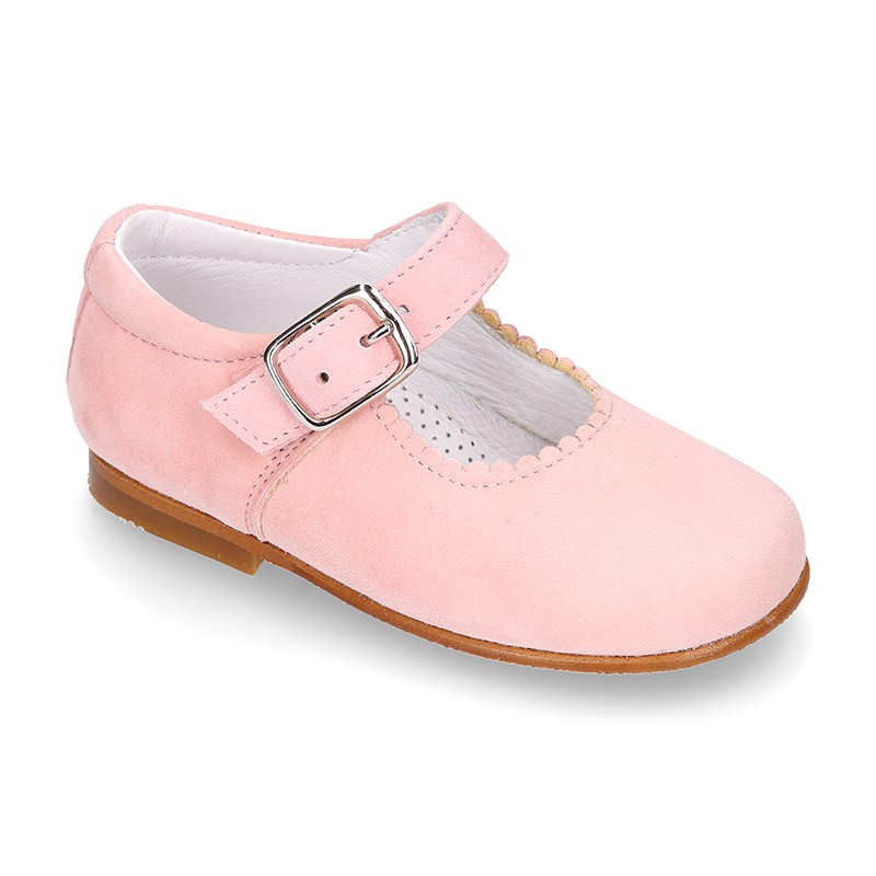 Classic SOFT SUEDE leather little Mary Janes with buckle fastening in ...