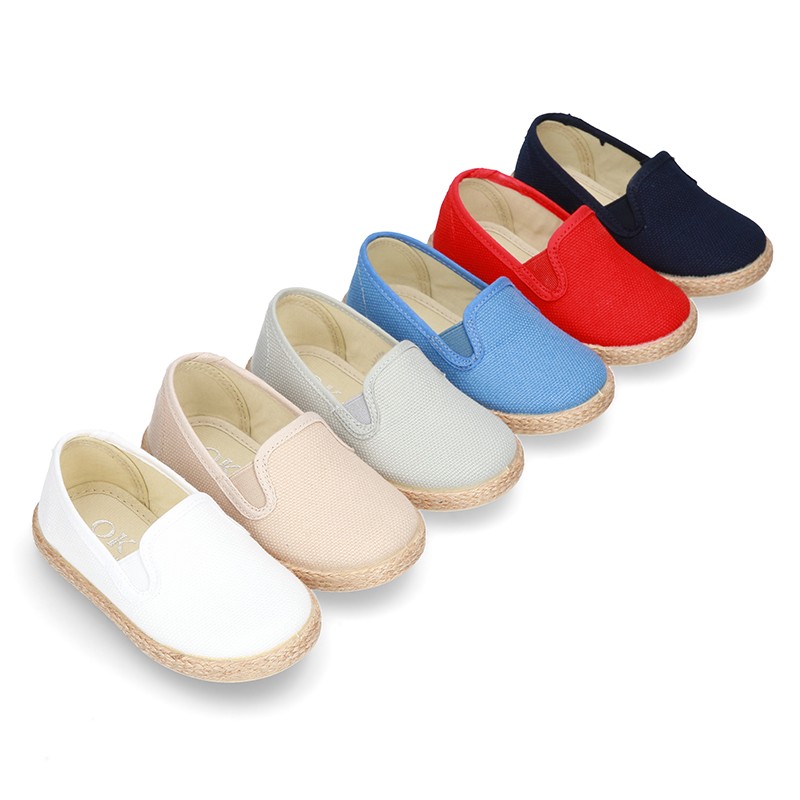 Cotton canvas SLIP ON espadrille shoes for kids. V048 OkaaSpain