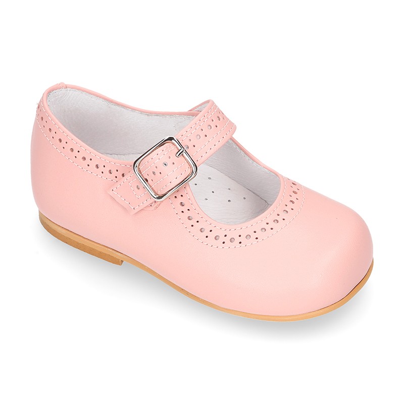 Classic Nappa leather little Mary Janes with perforated design. AL043 ...