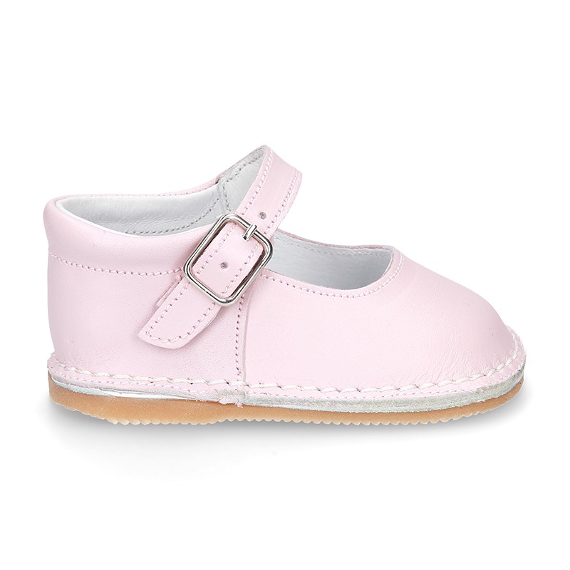 Baby Nappa leather Mary Jane shoes with buckle fastening and flexible ...
