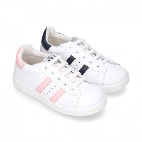 Washable leather school tennis shoes 