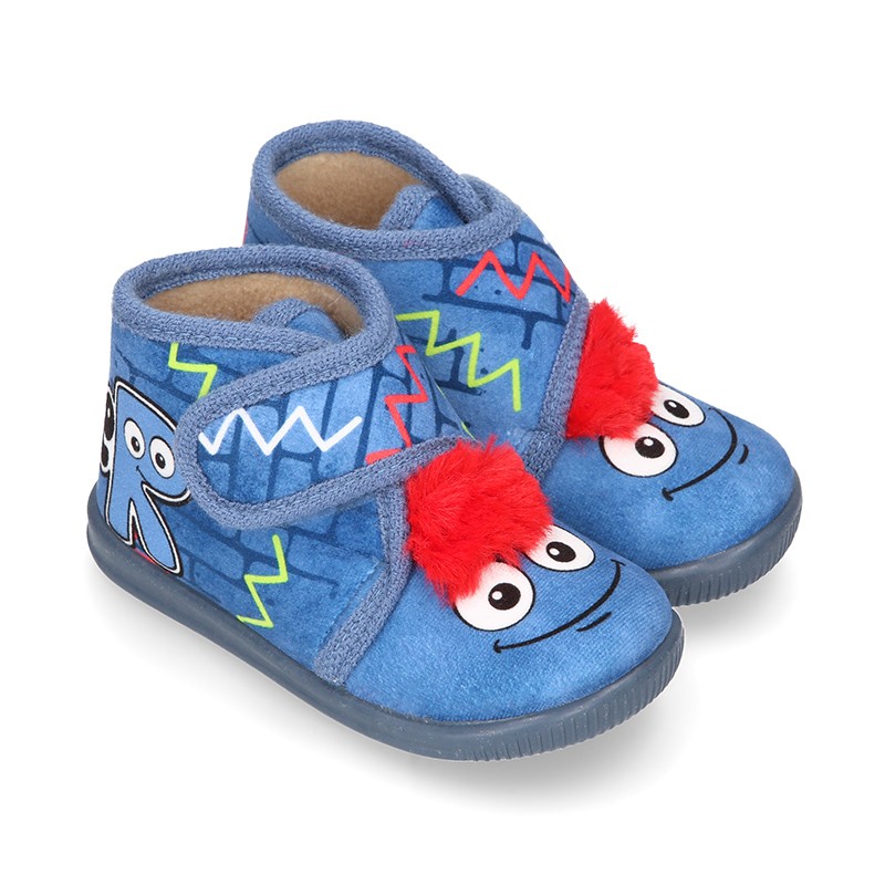 Little kids MONSTER design wool cotton home bootie shoes laceless ...