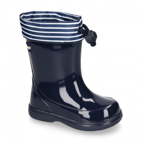 Nautical style rain boots for little kids.