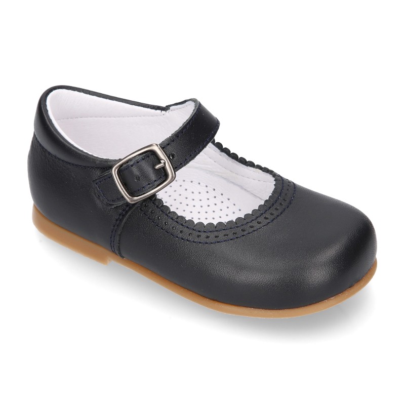 NAVY BLUE Halter little Mary Jane shoes with buckle fastening in nappa ...