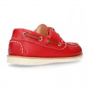 Classic kids leather Boat shoes with shoelaces and spring summer soles.