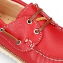 Classic kids leather Boat shoes with shoelaces and spring summer soles.