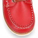 Classic kids leather Boat shoes with shoelaces and spring summer soles.