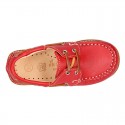 Classic kids leather Boat shoes with shoelaces and spring summer soles.