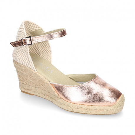 METAL Nappa leather Women edge espadrille shoes.