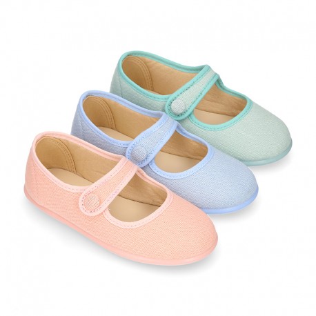 LINEN Stylized little Girl Mary Jane shoes with hook and loop