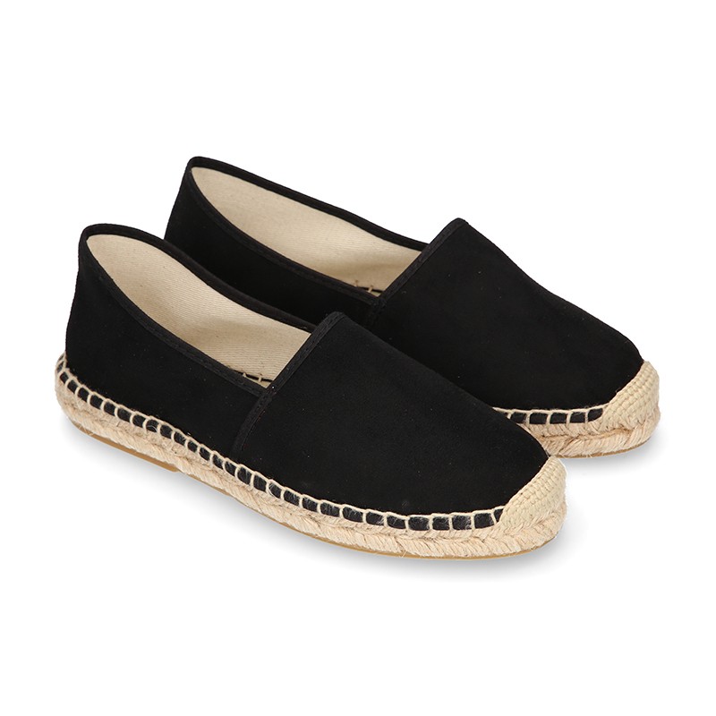 BLACK smooth cotton canvas classic espadrille shoes with handmade