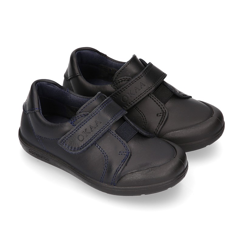 Península Inaccesible el propósito Zapato colegial niño OKAA tipo deportivo sin cordones, elástico y puntera  reforzada en piel lavable. CT012 | OkaaSpain
