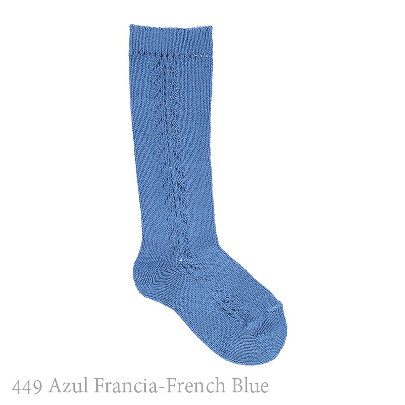 Calcetín Alto Azul Bebé Calado con Lazo Talla calcetín con tallas 1 y 3 000  / 0 - 3 meses