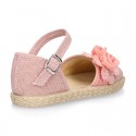 Linen canvas girl espadrille shoes for CEREMONIES with side flowers design.