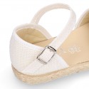 Linen canvas girl espadrille shoes for CEREMONIES with side flowers design.