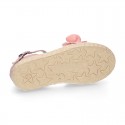 Linen canvas girl espadrille shoes for CEREMONIES with side flowers design.