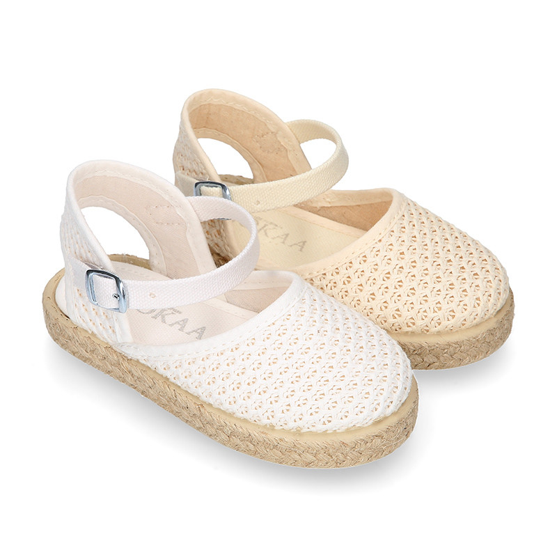 Little Girl Canvas espadrille shoes with CROCHET design. PL066 OkaaSpain