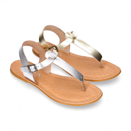 LAMINATED leather Woman sandal shoes Gladiator style.