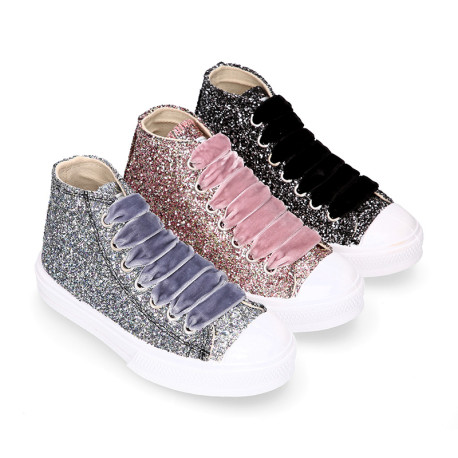 Sneakers Tipo Botín Blancas con Glitter para Niña y Niño Anras