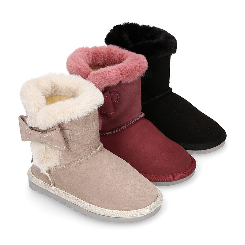 Suede leather Australian style Boot shoes with FUR and RIBBON design. VL162 OkaaSpain