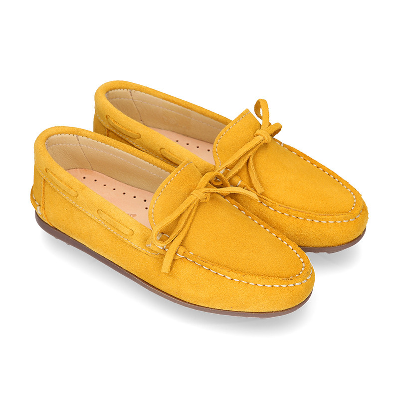 Suede leather Moccasin shoes with bows and driver type Outsole for ...