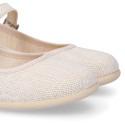 Linen cotton canvas little Mary Jane shoes with tulle bow.