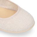 Linen cotton canvas little Mary Jane shoes with tulle bow.