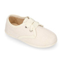 Blucher niño ceremonia en lona lino en color beige.