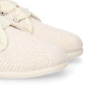 Blucher niño ceremonia en lona lino en color beige.