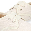 Blucher niño ceremonia en lona lino en color beige.