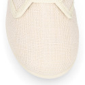 Blucher niño ceremonia en lona lino en color beige.