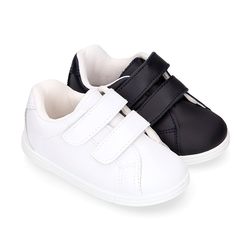 Zapato colegial niño OKAA tipo deportivo sin cordones, elástico y puntera  reforzada en piel lavable. CT012