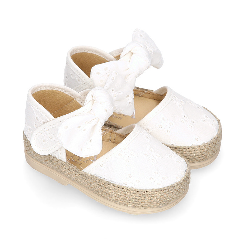 Voile cotton canvas baby girl espadrille shoes with bow design. VL170 OkaaSpain