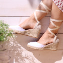 WHITE Cotton canvas wedge woman espadrilles shoes Valenciana style with.