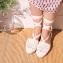 Girl Cotton Canvas CEREMONY espadrille shoes with ties and LACE design.