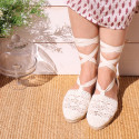 Girl Cotton Canvas CEREMONY espadrille shoes with ties and LACE design.