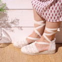 Girl Cotton Canvas CEREMONY espadrille shoes with ties and LACE design.