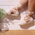 Girl Cotton Canvas CEREMONY espadrille shoes with ties and LACE design.