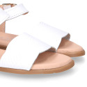 White nappa leather girl sandal shoes with braided engraved design.
