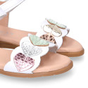 Nappa leather girl sandal shoes with colored hearts design.