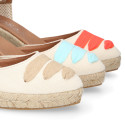 Cotton canvas wedge woman espadrilles shoes Goyesca style with THREE COLORS RIBBONS design.