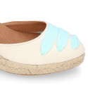 Cotton canvas wedge woman espadrilles shoes Goyesca style with THREE COLORS RIBBONS design.