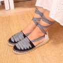 BLACK Cotton Canvas Girl espadrille shoes with VICHY ties closure design.