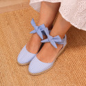 Wedge women sandal espadrille shoes in VICHY canvas with BOW.