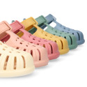 Classic Kids jelly shoes for Beach and Pool use in SOLID colors with hook and loop strap closure.